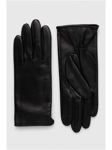 Kožené rukavice BOSS dámské černá barva