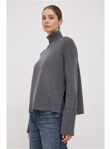 Vlněný svetr Calvin Klein dámský šedá barva hřejivý s golfem