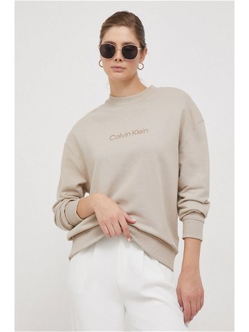 Bavlněná mikina Calvin Klein dámská béžová barva s potiskem K20K205450