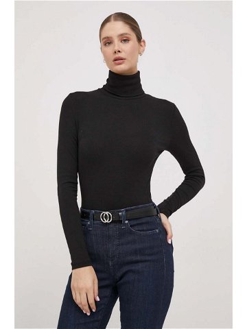 Tričko s dlouhým rukávem Calvin Klein černá barva s golfem