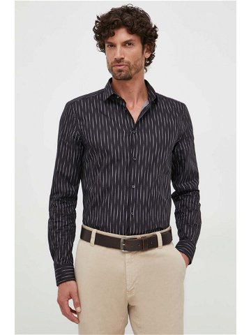 Košile Sisley černá barva slim s klasickým límcem
