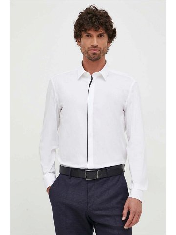 Košile BOSS pánská bílá barva slim s klasickým límcem
