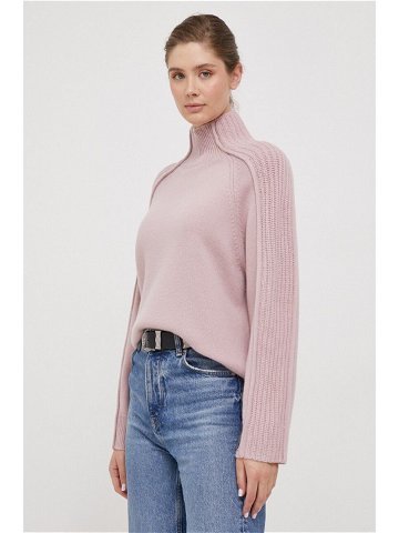 Vlněný svetr Calvin Klein dámský růžová barva s pologolfem