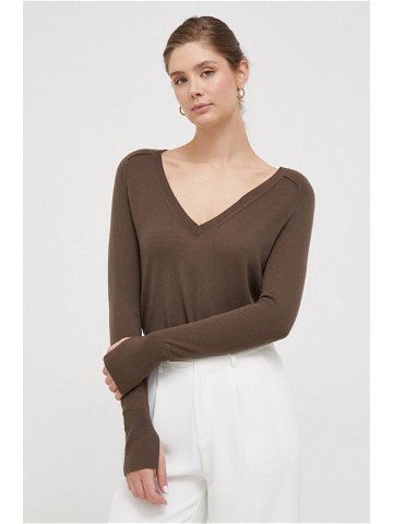 Vlněný svetr Calvin Klein dámský hnědá barva lehký