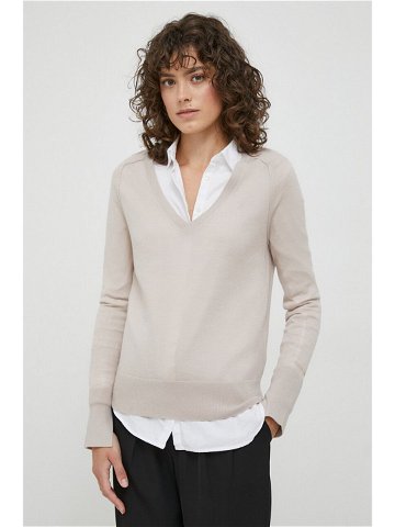 Vlněný svetr Calvin Klein dámský béžová barva lehký