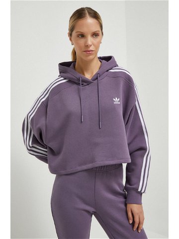 Mikina adidas Originals dámská fialová barva s kapucí vzorovaná