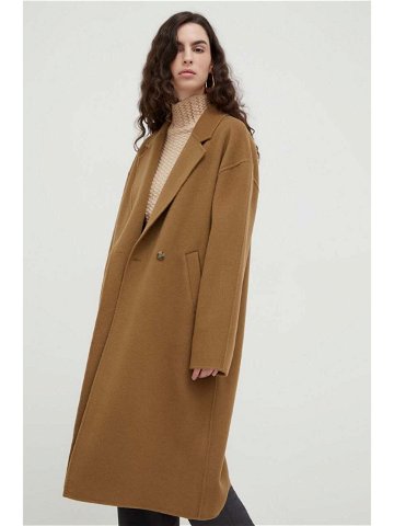 Vlněný kabát Herskind hnědá barva přechodný oversize