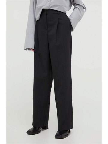 Kalhoty s příměsí vlny Herskind Theis šedá barva střih chinos high waist