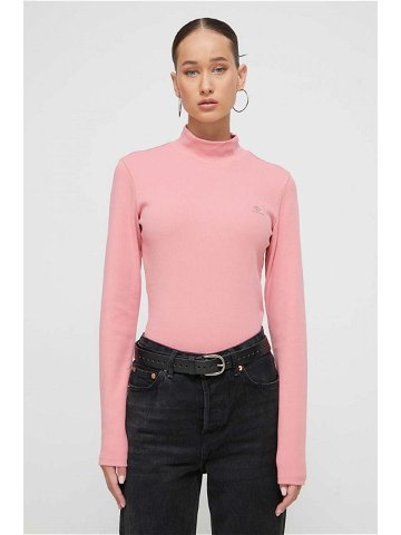Tričko s dlouhým rukávem Dickies růžová barva s pologolfem