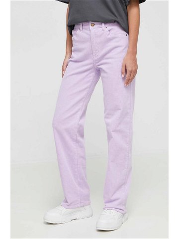 Manšestrové kalhoty Billabong fialová barva high waist