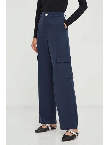 Kalhoty Custommade dámské tmavomodrá barva jednoduché high waist
