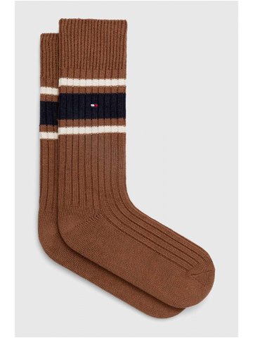 Vlněné ponožky Tommy Hilfiger hnědá barva