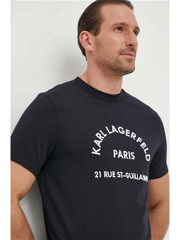 Bavlněné tričko Karl Lagerfeld tmavomodrá barva s aplikací