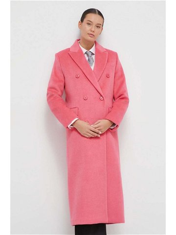 Kabát s příměsí vlny United Colors of Benetton růžová barva přechodný dvouřadový