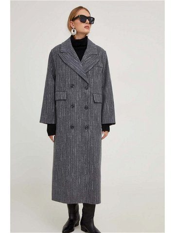 Kabát s vlnou Answear Lab šedá barva přechodný dvouřadový
