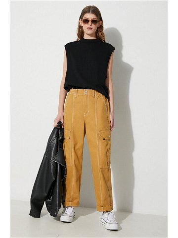 Kalhoty Vans dámské hnědá barva jednoduché high waist