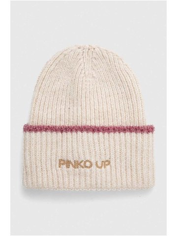 Dětská čepice s příměsí vlny Pinko Up béžová barva z husté pleteniny
