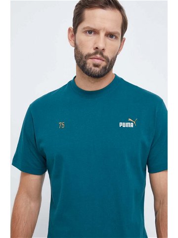 Bavlněné tričko Puma zelená barva s potiskem