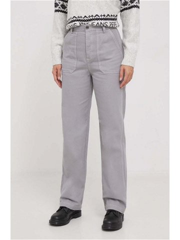 Bavlněné kalhoty United Colors of Benetton šedá barva jednoduché high waist