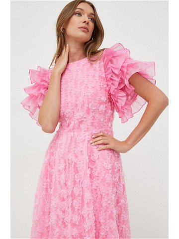Šaty s příměsí hedvábí Custommade růžová barva midi