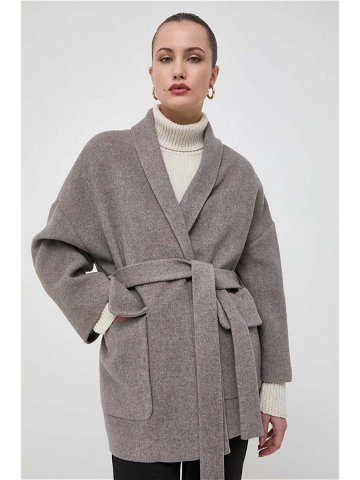 Vlněný kabát Beatrice B šedá barva přechodný oversize
