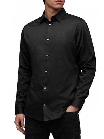 Košile AllSaints Simmons pánské černá barva slim s klasickým límcem
