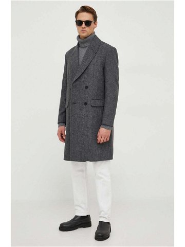 Kabát s příměsí vlny Sisley šedá barva přechodný dvouřadový