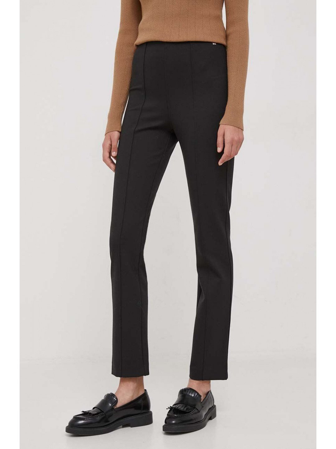 Kalhoty Tommy Hilfiger dámské černá barva přiléhavé high waist WW0WW39721