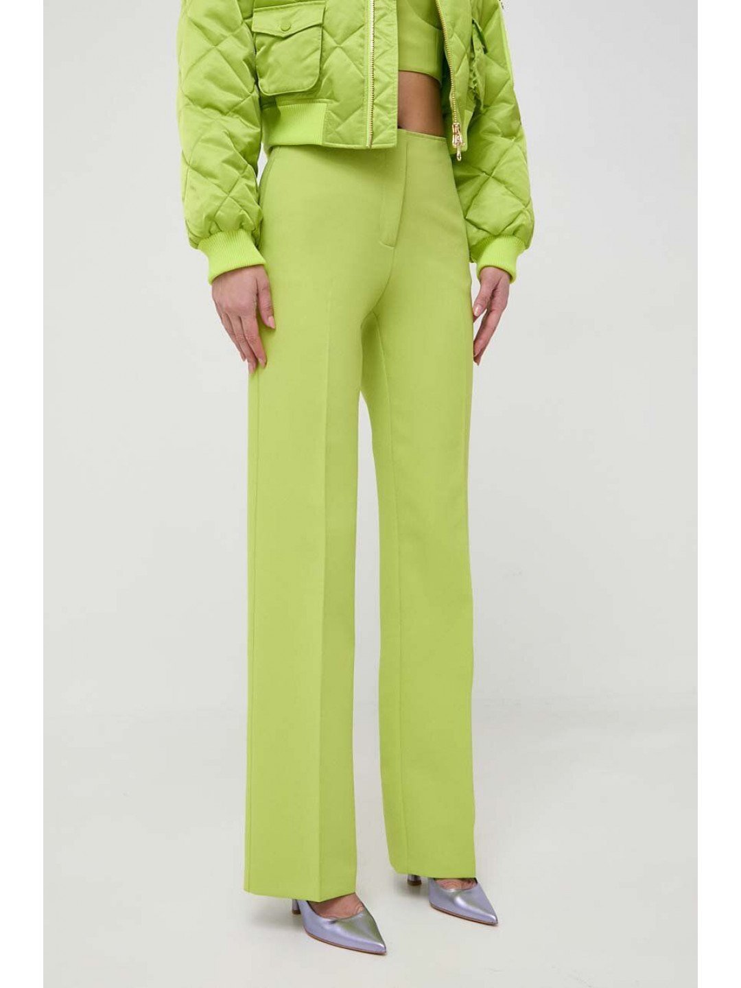 Kalhoty MAX & Co x Anna Dello Russo dámské zelená barva jednoduché high waist