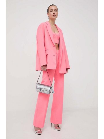 Kalhoty MAX & Co x Anna Dello Russo dámské růžová barva jednoduché high waist