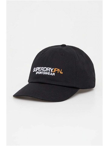 Bavlněná baseballová čepice Superdry černá barva s aplikací