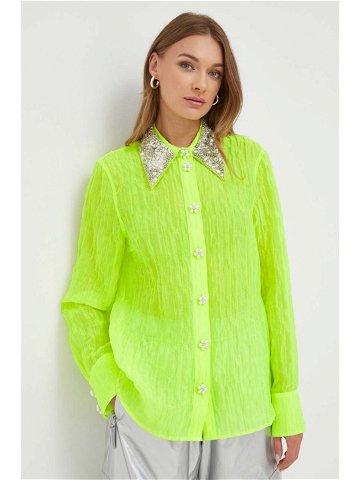 Košile Custommade dámská zelená barva regular s klasickým límcem