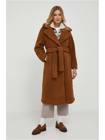 Kabát Sisley dámský hnědá barva přechodný oversize
