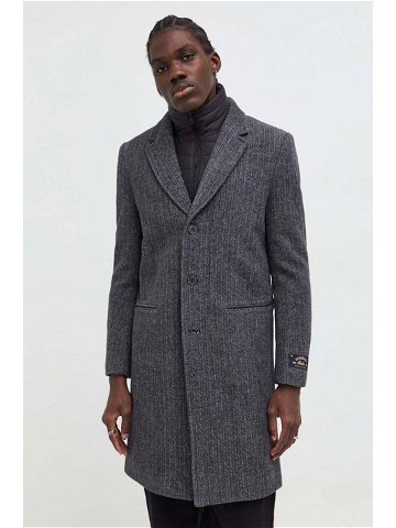 Vlněný kabát Superdry šedá barva přechodný