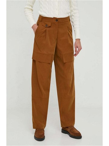 Kalhoty Sisley dámské hnědá barva široké high waist