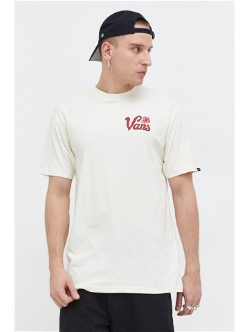 Bavlněné tričko Vans béžová barva s potiskem