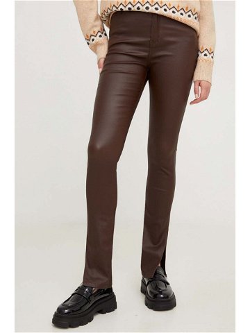 Kalhoty Answear Lab dámské hnědá barva přiléhavé high waist