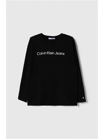 Dětská bavlněná košile s dlouhým rukávem Calvin Klein Jeans černá barva s potiskem