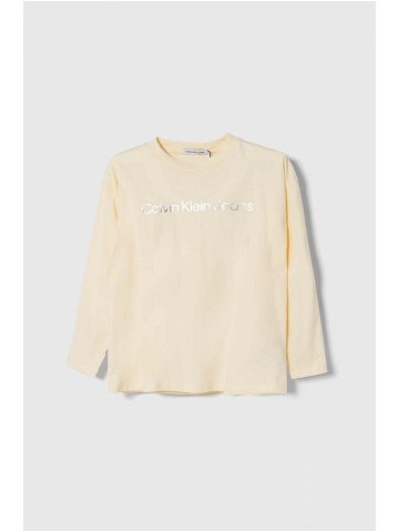 Dětská bavlněná košile s dlouhým rukávem Calvin Klein Jeans béžová barva s potiskem