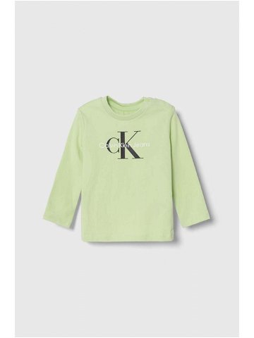 Dětské tričko s dlouhým rukávem Calvin Klein Jeans zelená barva s potiskem