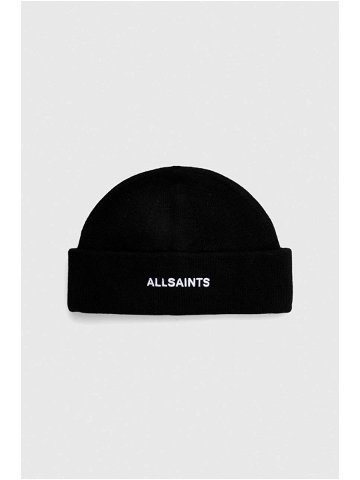 Čepice z vlněné směsi AllSaints černá barva z husté pleteniny