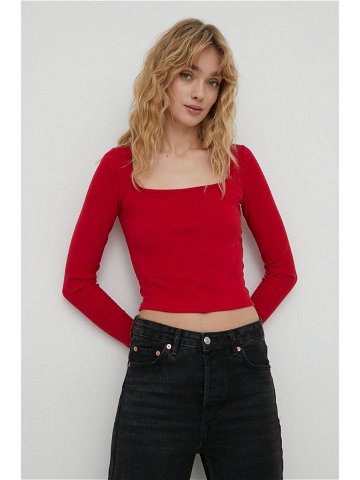 Tričko s dlouhým rukávem Hollister Co červená barva
