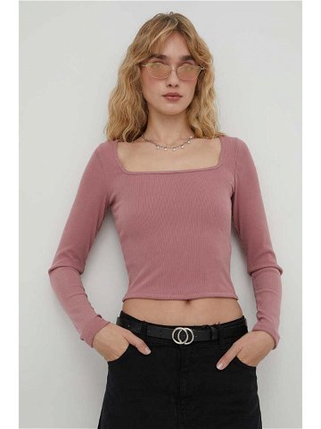Tričko s dlouhým rukávem Hollister Co růžová barva