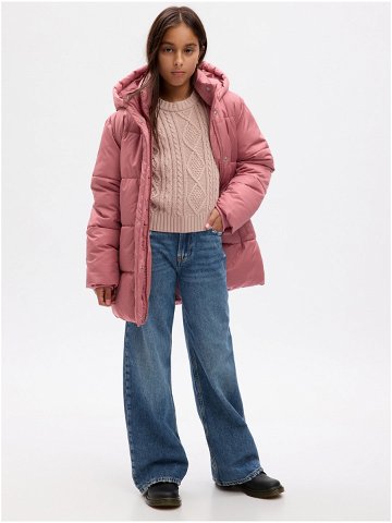 Růžová holčičí zimní prošívaná bunda s kapucí GAP