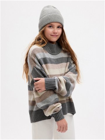 Béžovo-šedý holčičí pruhovaný svetr se stojáčkem GAP