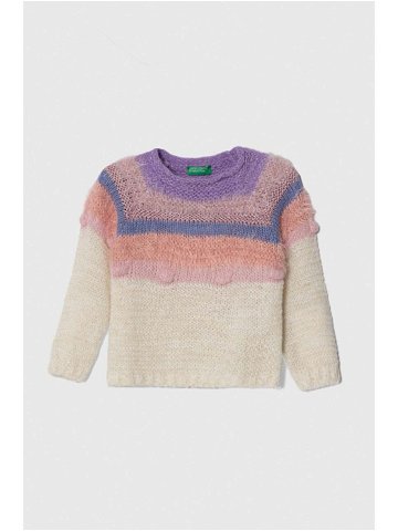 Dětský svetr s příměsí vlny United Colors of Benetton béžová barva lehký