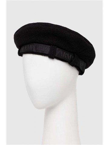Vlněný baret Emporio Armani černá barva vlněný