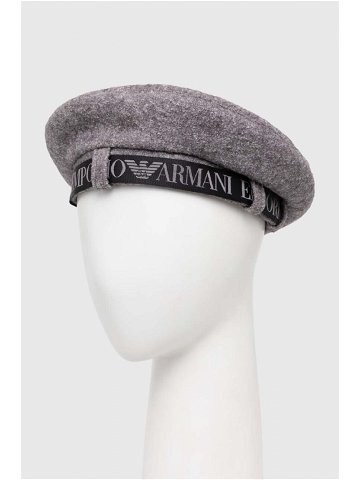 Vlněný baret Emporio Armani šedá barva vlněný