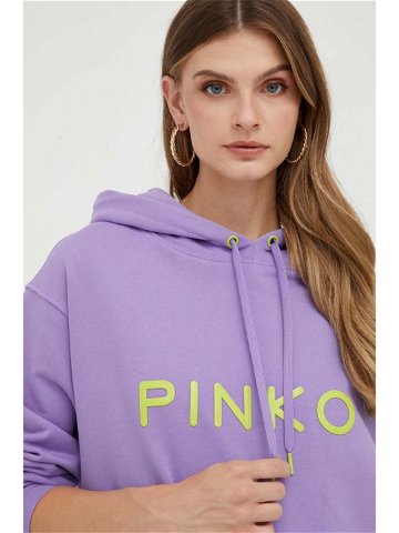 Bavlněná mikina Pinko dámská fialová barva s kapucí s aplikací