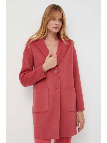 Vlněný kabát Twinset růžová barva přechodný